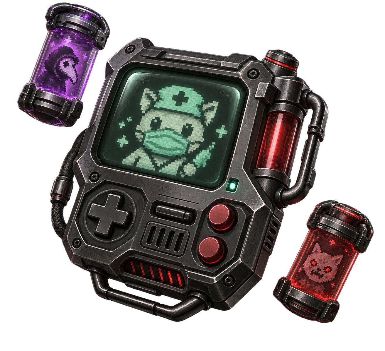 Original VIRUS laboratory terminal with a pixel medic agent and collectible agent cartridges